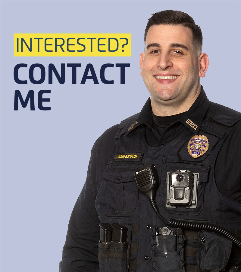 portrait of officer greg anderson with text: interested? contact me